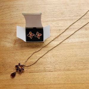 1997 Vintage Avon Jewelry CARAMEL FLORAL Clip-on Earrings Brooch Necklac…